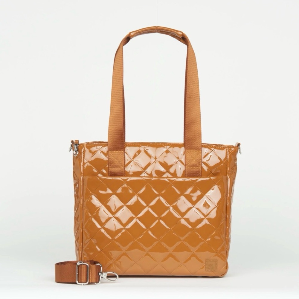 IHKWIP Quilted Carry Your Confidence Anti-Theft Tote Patent Caramel NWT